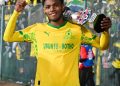 Brayan Leon with the trophy won by Mamelodi Sundowns against RB Leipzig.