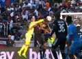 This is what Jerry Sikhosana was complaining about. The Orbit College goalkeeper…